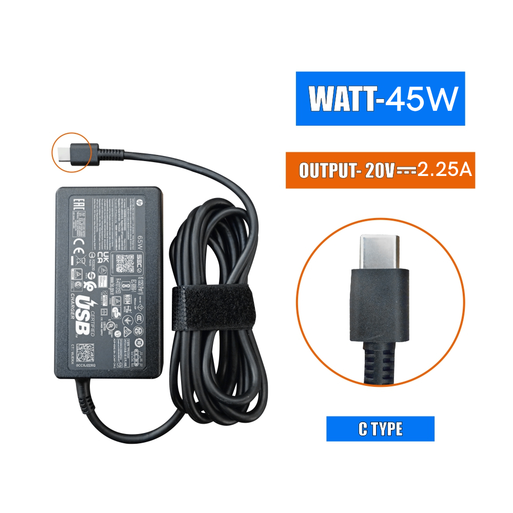 HP 45W 20V 2.25A USB Type-C Original OEM Power Adapter (Brown Box Packed)