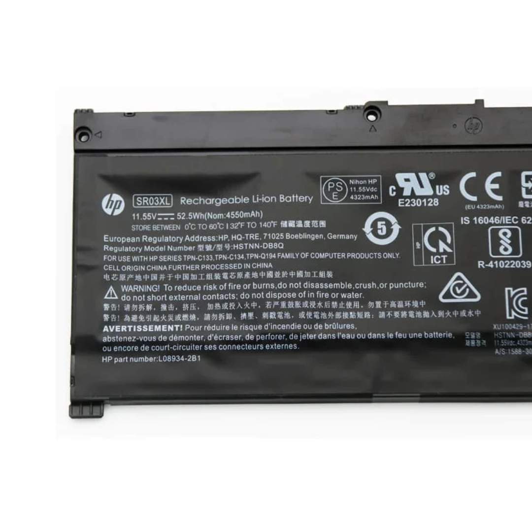 HP SR03XL OEM Original 52.5Whr 11.55V Laptop Battery for Gaming Pavilion 15-CX0000NK
